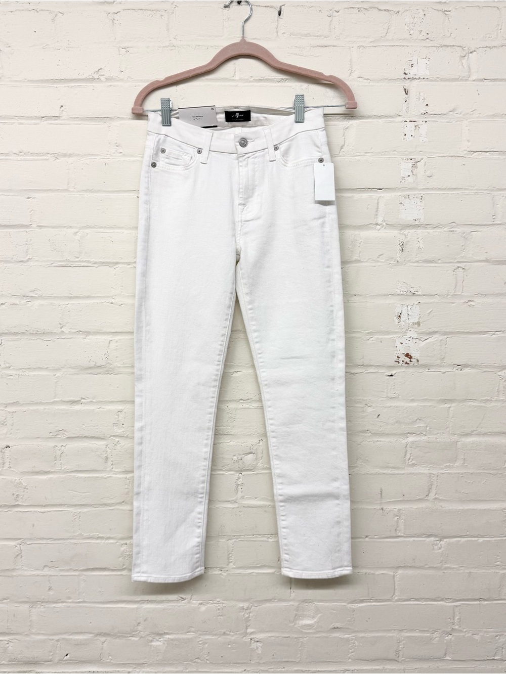 NWT 7 For All Mankind Kimmie Crop Form Fitted Skinny Jean White Size 25 - Picture 2 of 6